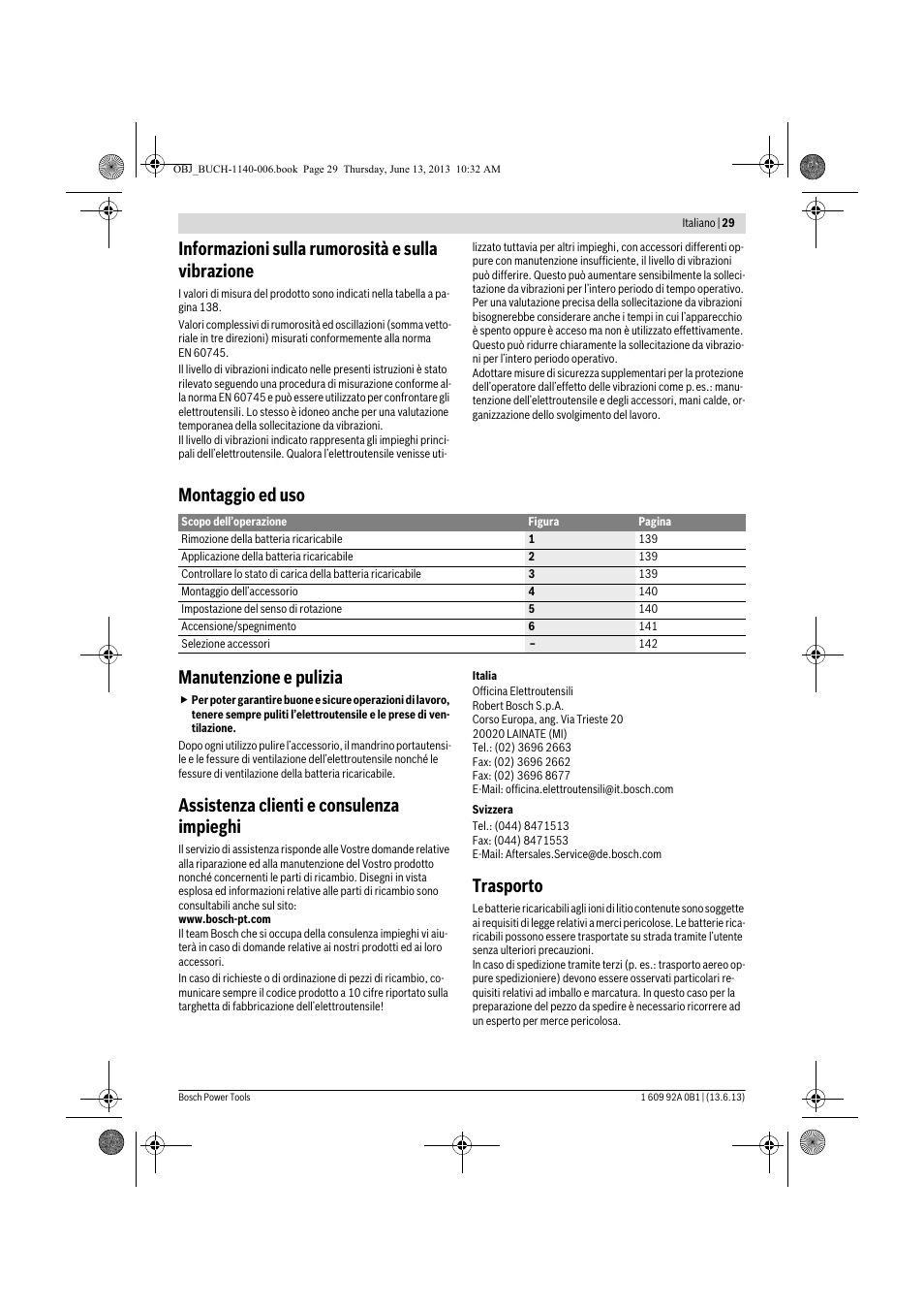 Informazioni sulla rumorosità e sulla vibrazione, Montaggio ed uso manutenzione e pulizia, Assistenza clienti e consulenza impieghi | Trasporto | Bosch GDS 18 V-LI HT Professional User Manual | Page 29 / 142