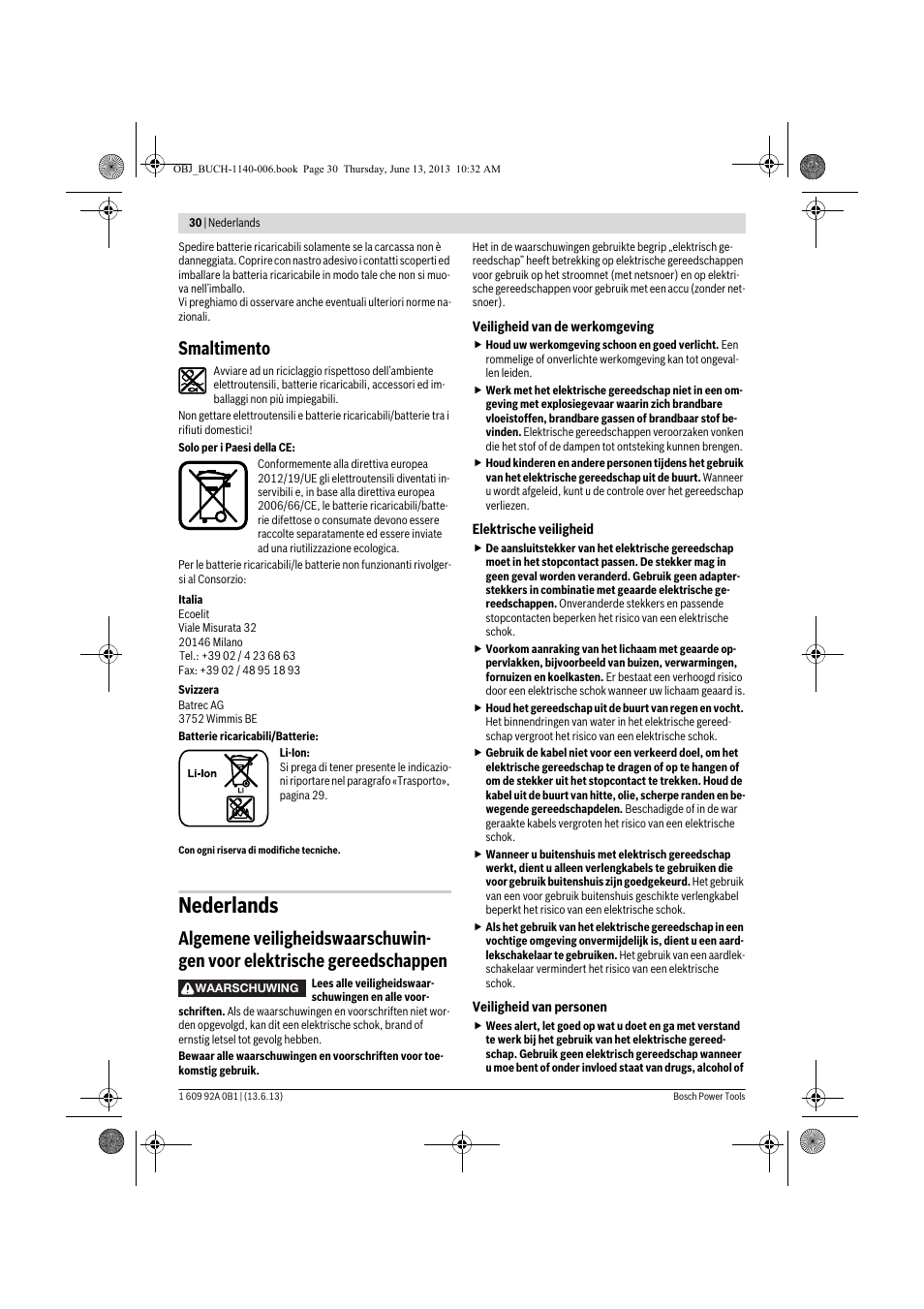 Nederlands, Smaltimento | Bosch GDS 18 V-LI HT Professional User Manual | Page 30 / 142