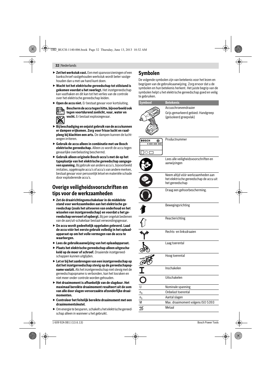 Symbolen | Bosch GDS 18 V-LI HT Professional User Manual | Page 32 / 142