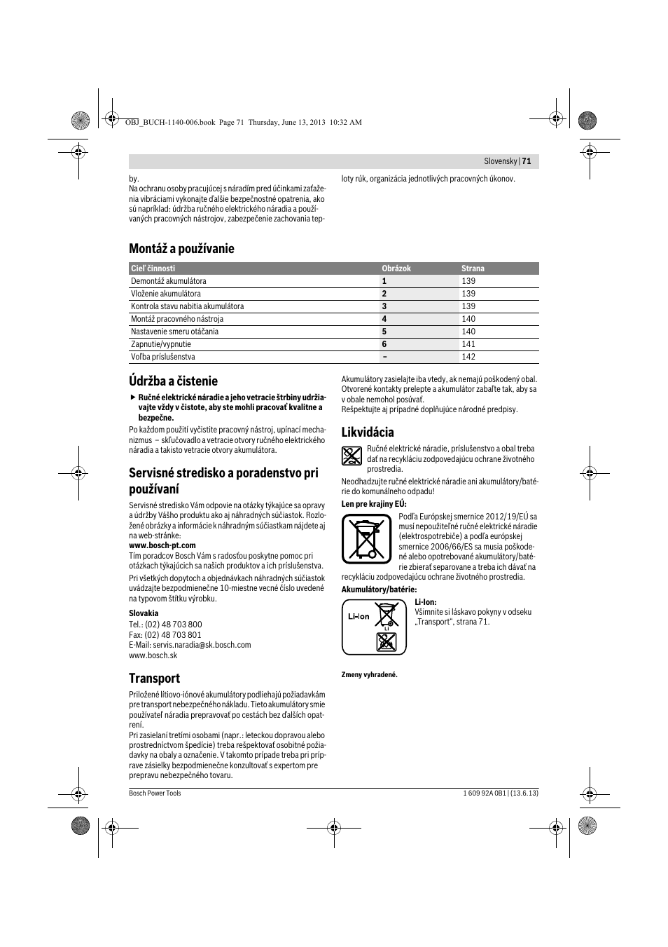 Montáž a používanie údržba a čistenie, Servisné stredisko a poradenstvo pri používaní, Transport | Likvidácia | Bosch GDS 18 V-LI HT Professional User Manual | Page 71 / 142