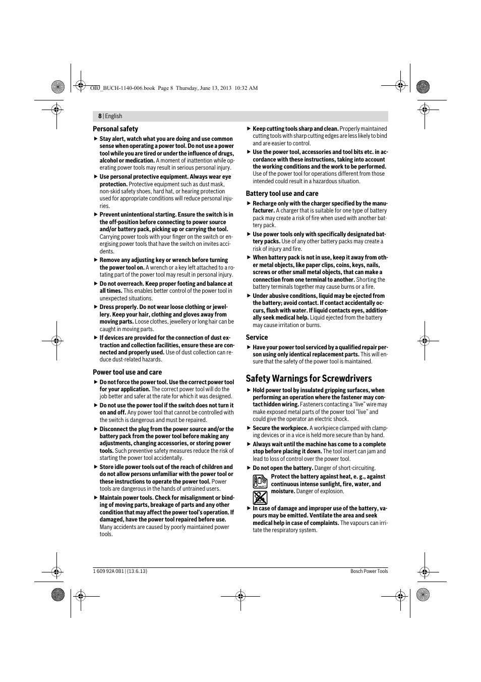 Safety warnings for screwdrivers | Bosch GDS 18 V-LI HT Professional User Manual | Page 8 / 142