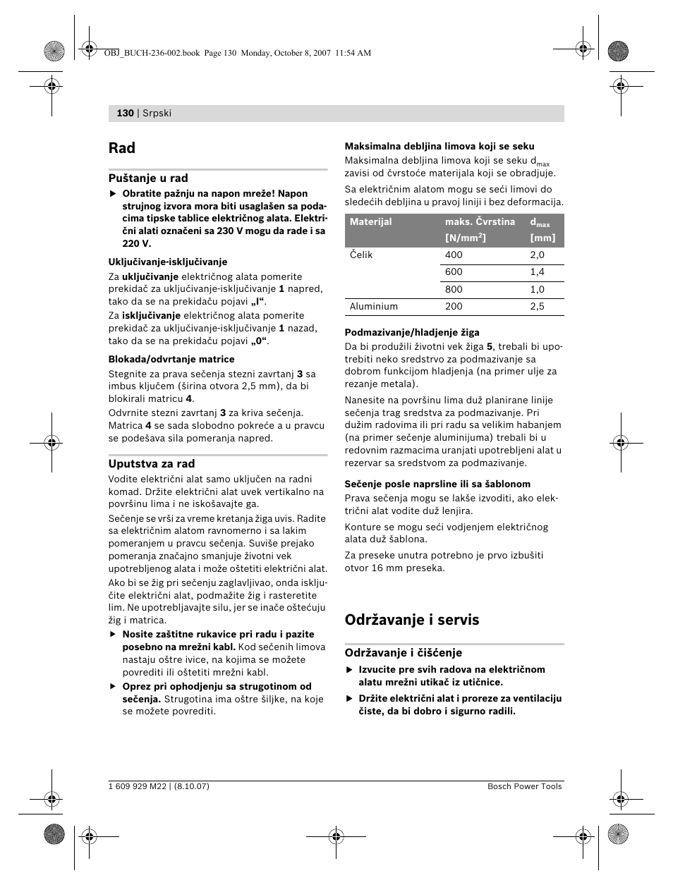 Održavanje i servis | Bosch GNA 2,0 Professional User Manual | Page 130 / 159