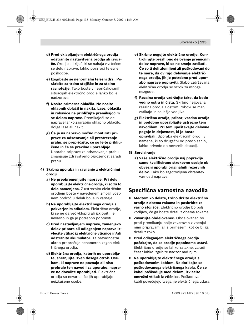 Specifična varnostna navodila | Bosch GNA 2,0 Professional User Manual | Page 133 / 159