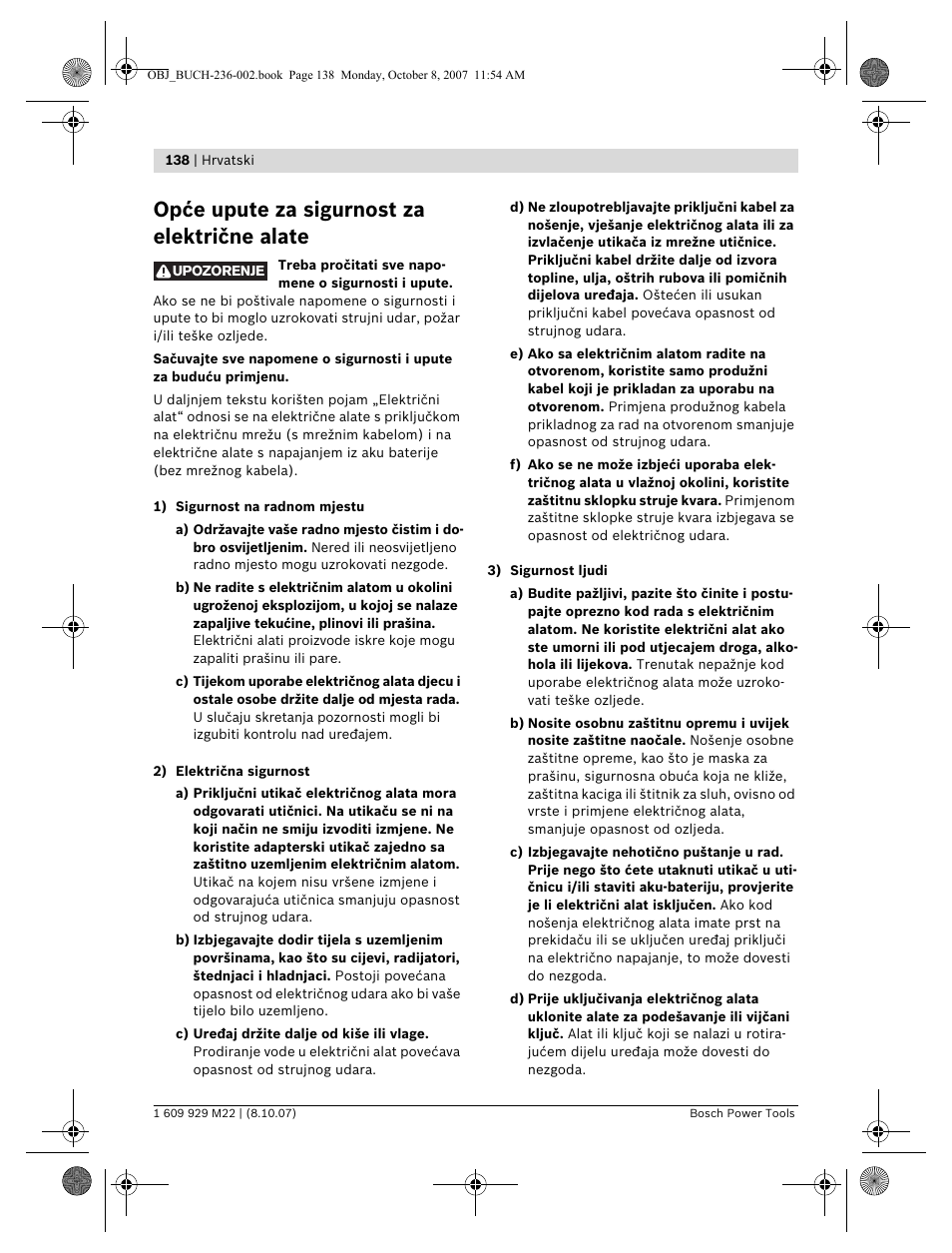 Opće upute za sigurnost za električne alate | Bosch GNA 2,0 Professional User Manual | Page 138 / 159