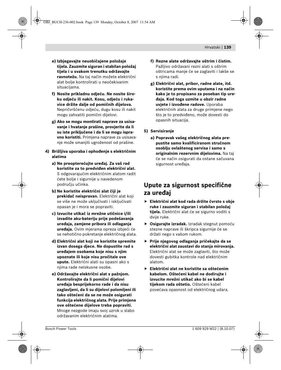 Upute za sigurnost specifične za uređaj | Bosch GNA 2,0 Professional User Manual | Page 139 / 159