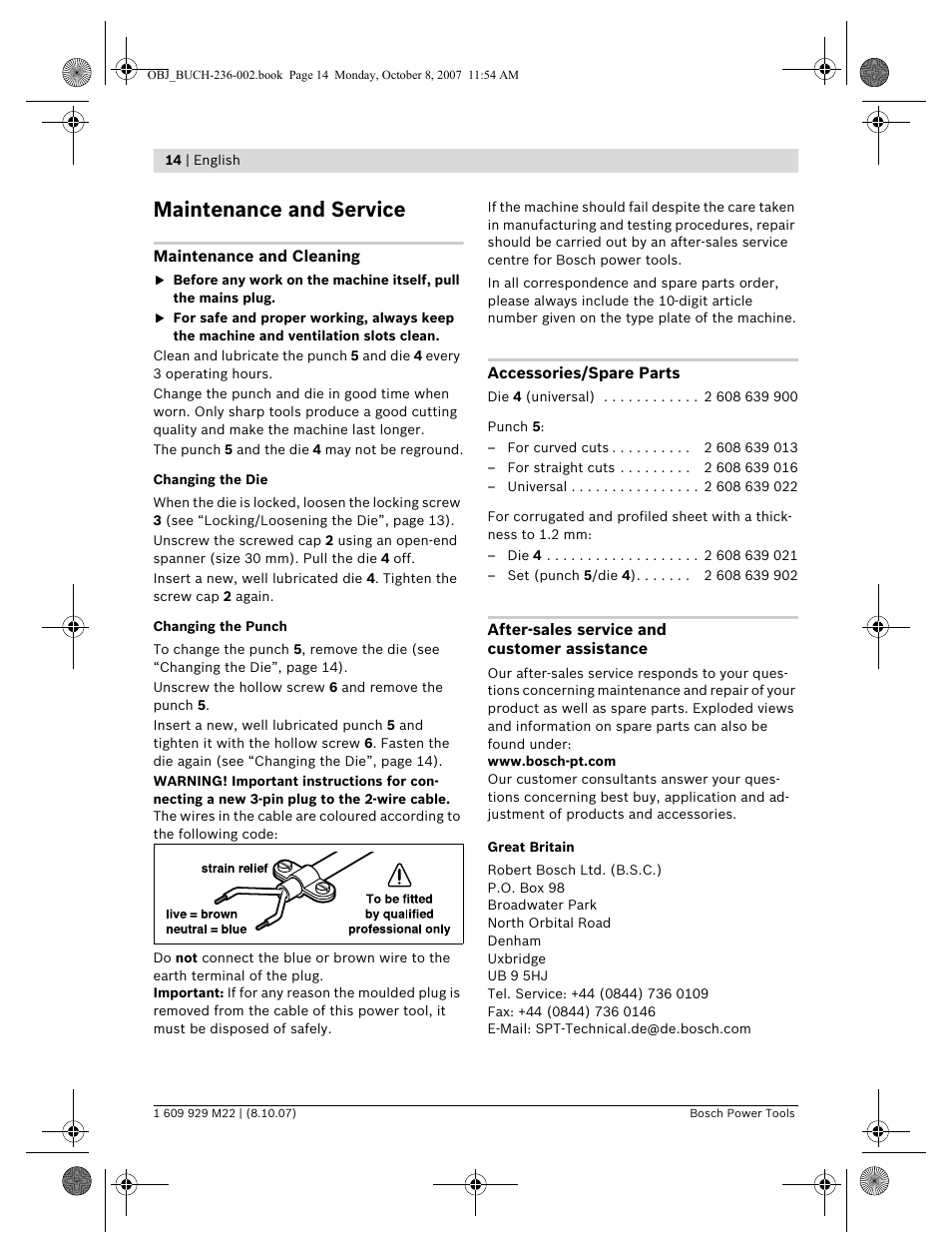 Maintenance and service | Bosch GNA 2,0 Professional User Manual | Page 14 / 159