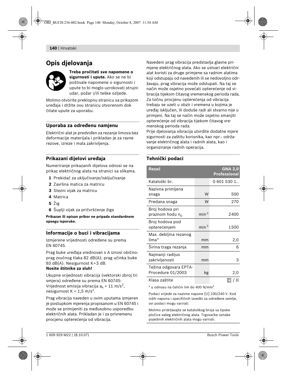 Opis djelovanja | Bosch GNA 2,0 Professional User Manual | Page 140 / 159