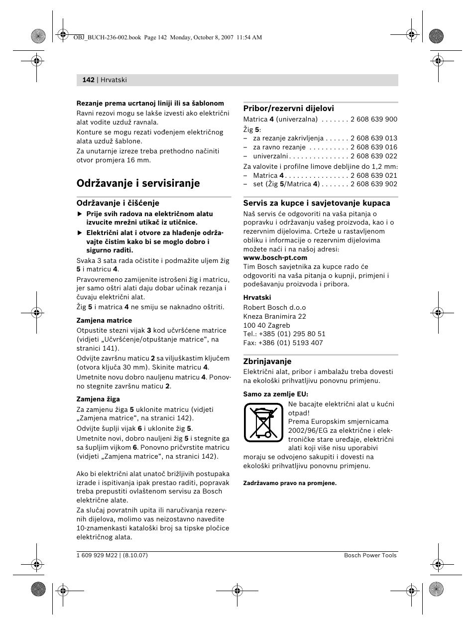 Održavanje i servisiranje | Bosch GNA 2,0 Professional User Manual | Page 142 / 159