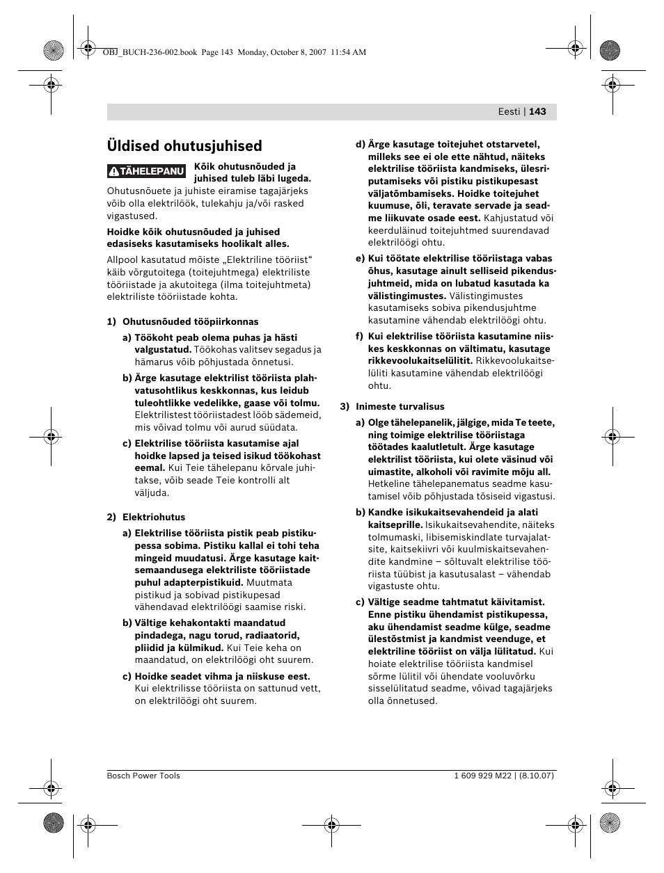 Üldised ohutusjuhised | Bosch GNA 2,0 Professional User Manual | Page 143 / 159