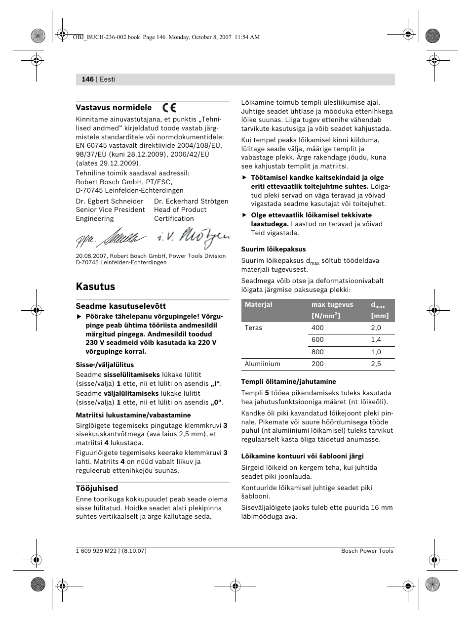 Kasutus | Bosch GNA 2,0 Professional User Manual | Page 146 / 159