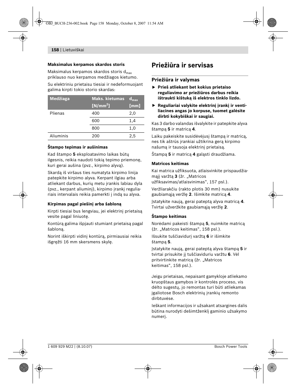 Priežiūra ir servisas | Bosch GNA 2,0 Professional User Manual | Page 158 / 159