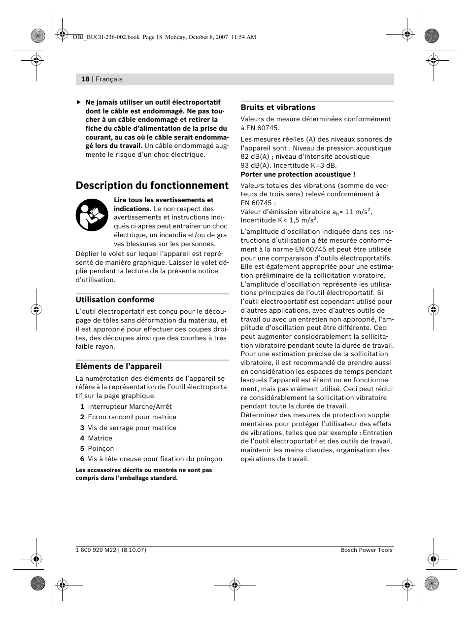 Description du fonctionnement | Bosch GNA 2,0 Professional User Manual | Page 18 / 159