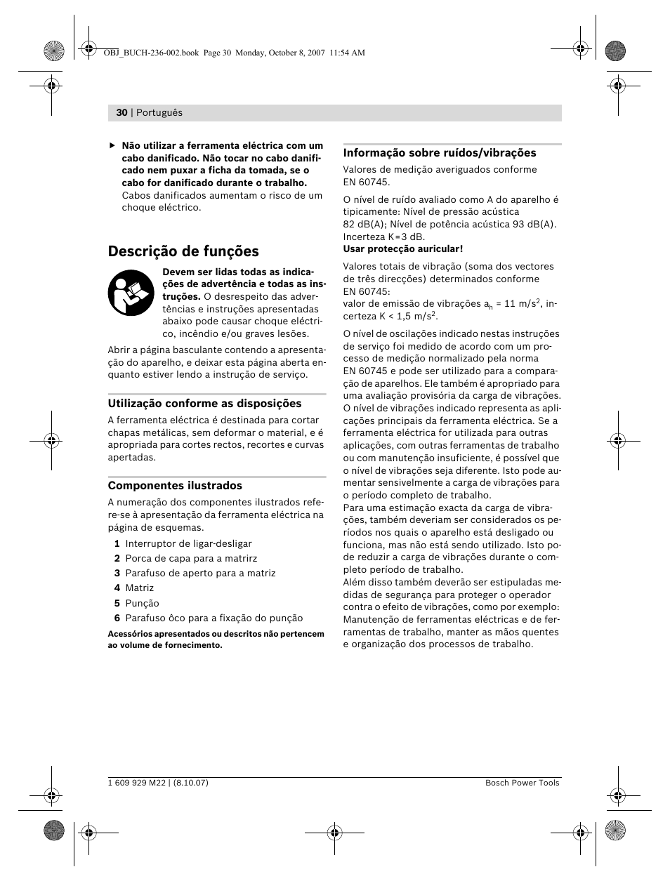 Descrição de funções | Bosch GNA 2,0 Professional User Manual | Page 30 / 159