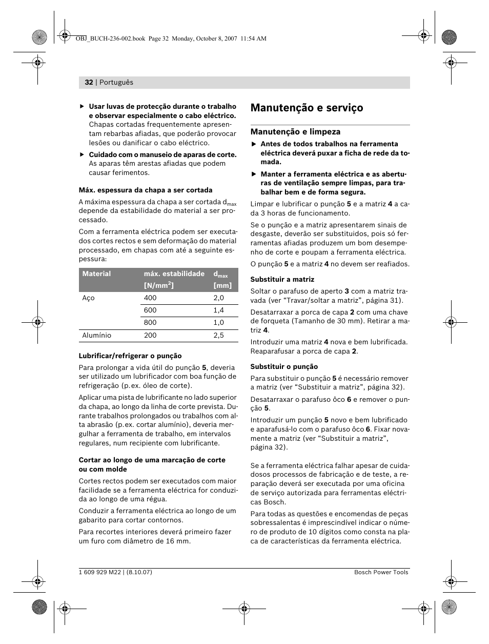 Manutenção e serviço | Bosch GNA 2,0 Professional User Manual | Page 32 / 159