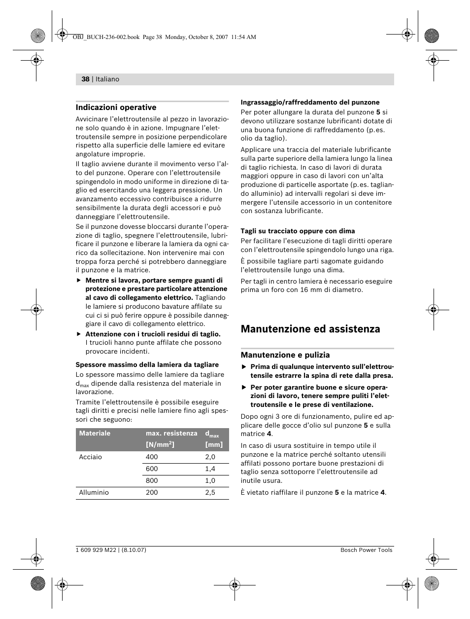 Manutenzione ed assistenza | Bosch GNA 2,0 Professional User Manual | Page 38 / 159