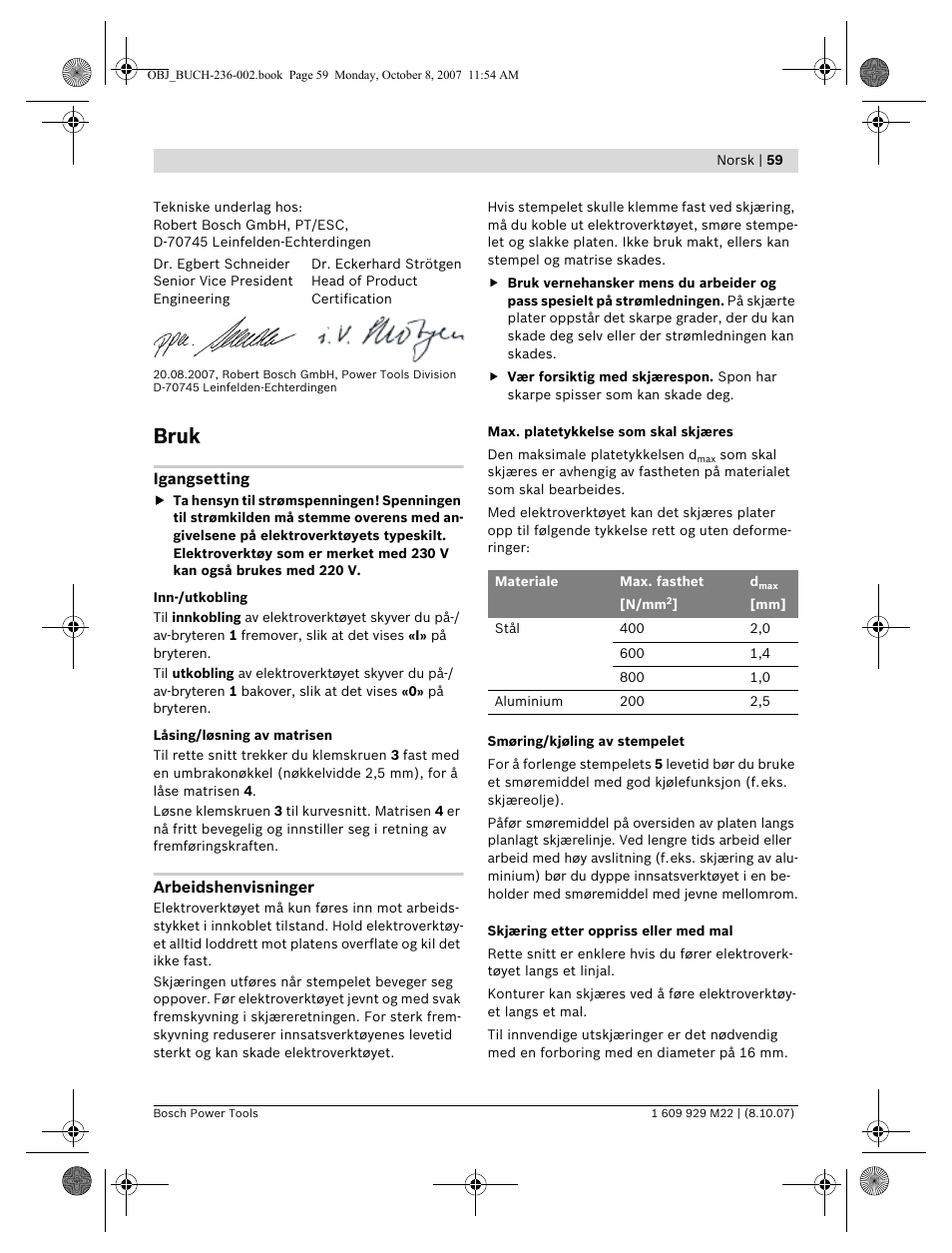 Bruk | Bosch GNA 2,0 Professional User Manual | Page 59 / 159