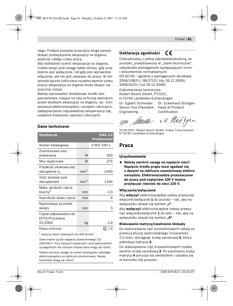 Praca | Bosch GNA 2,0 Professional User Manual | Page 81 / 159