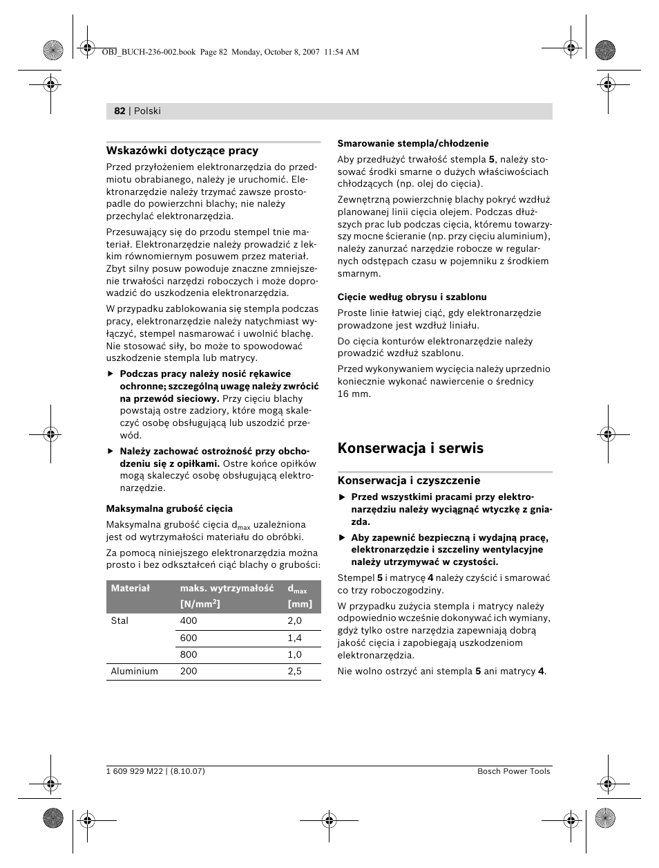 Konserwacja i serwis | Bosch GNA 2,0 Professional User Manual | Page 82 / 159