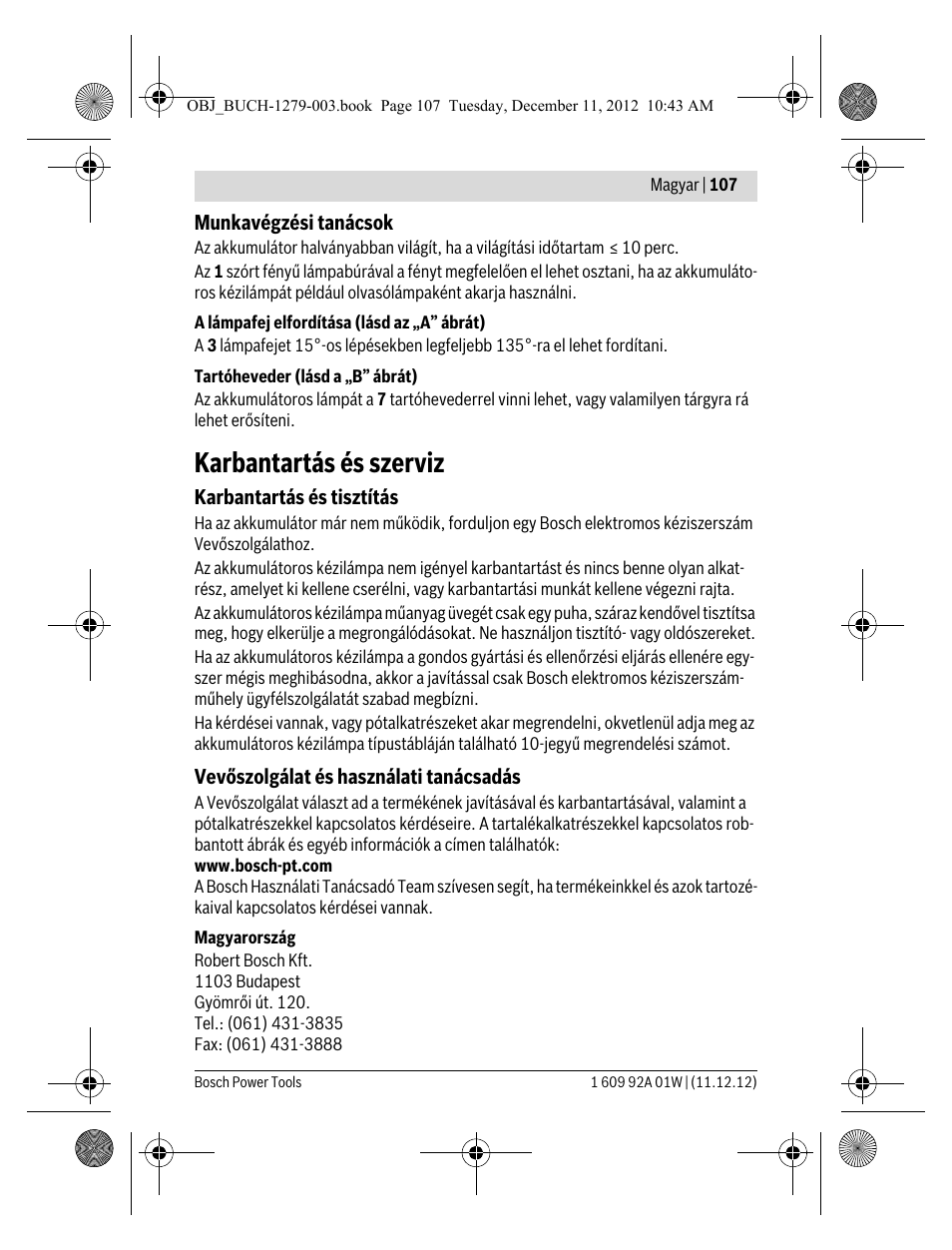 Karbantartás és szerviz | Bosch GLI VariLED Professional User Manual | Page 107 / 181