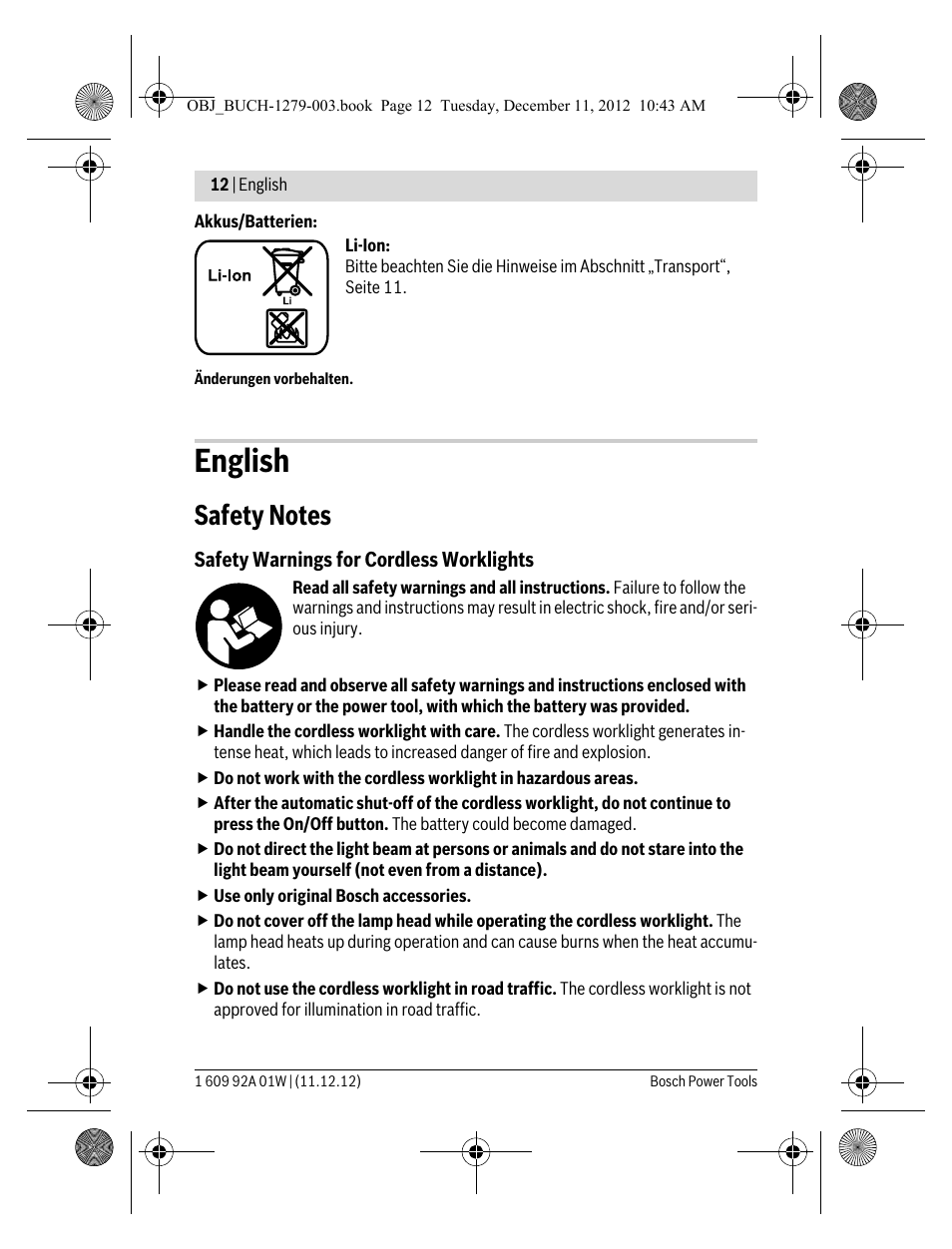 English | Bosch GLI VariLED Professional User Manual | Page 12 / 181