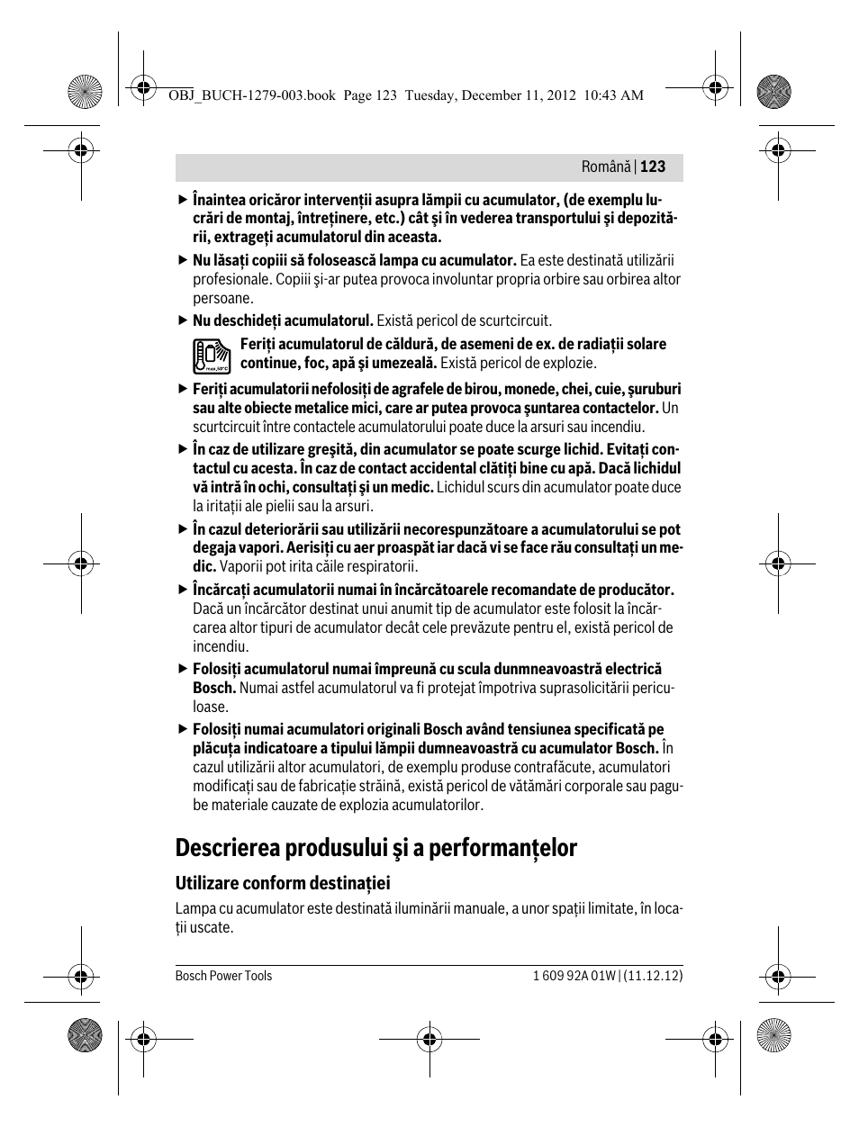 Descrierea produsului şi a performanţelor | Bosch GLI VariLED Professional User Manual | Page 123 / 181