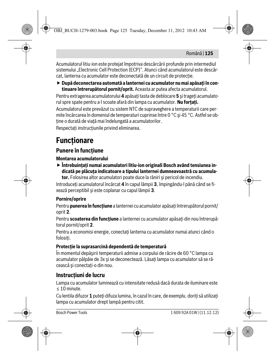 Funcţionare | Bosch GLI VariLED Professional User Manual | Page 125 / 181