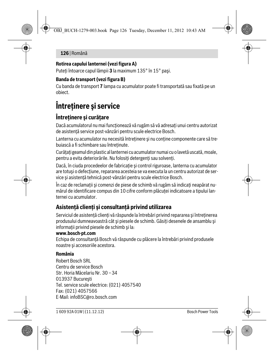 Întreţinere şi service | Bosch GLI VariLED Professional User Manual | Page 126 / 181