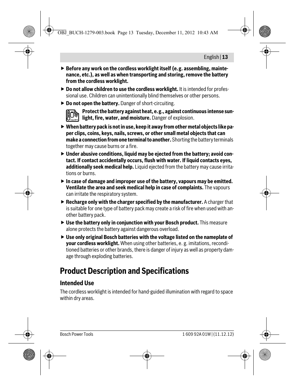 Product description and specifications | Bosch GLI VariLED Professional User Manual | Page 13 / 181