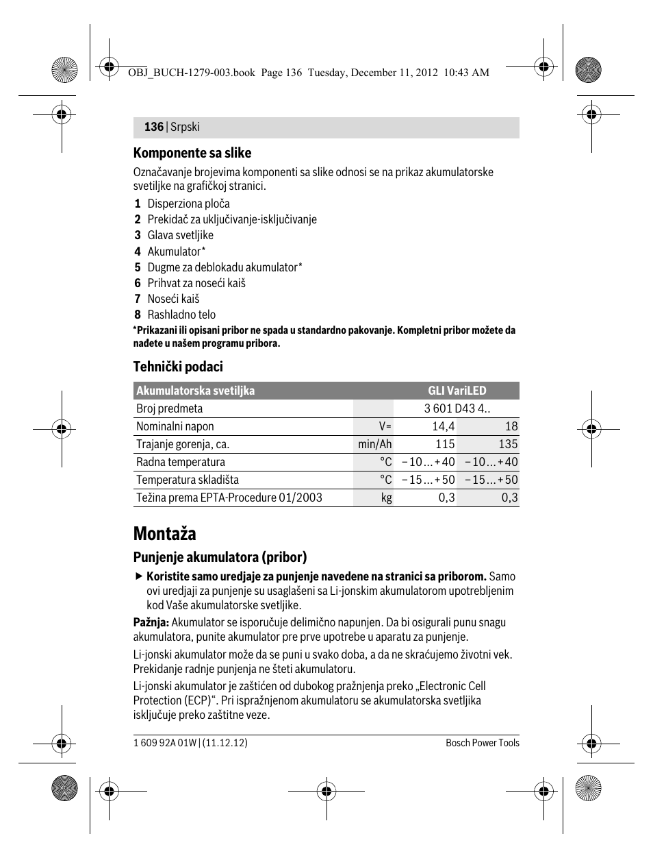 Montaža | Bosch GLI VariLED Professional User Manual | Page 136 / 181