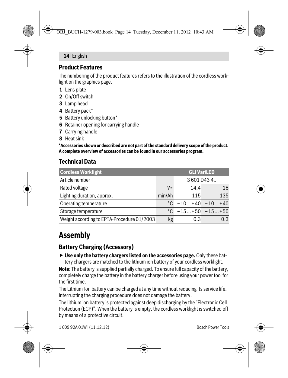 Assembly | Bosch GLI VariLED Professional User Manual | Page 14 / 181