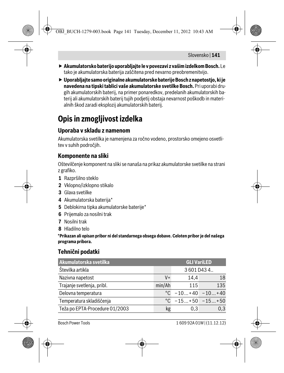 Opis in zmogljivost izdelka | Bosch GLI VariLED Professional User Manual | Page 141 / 181