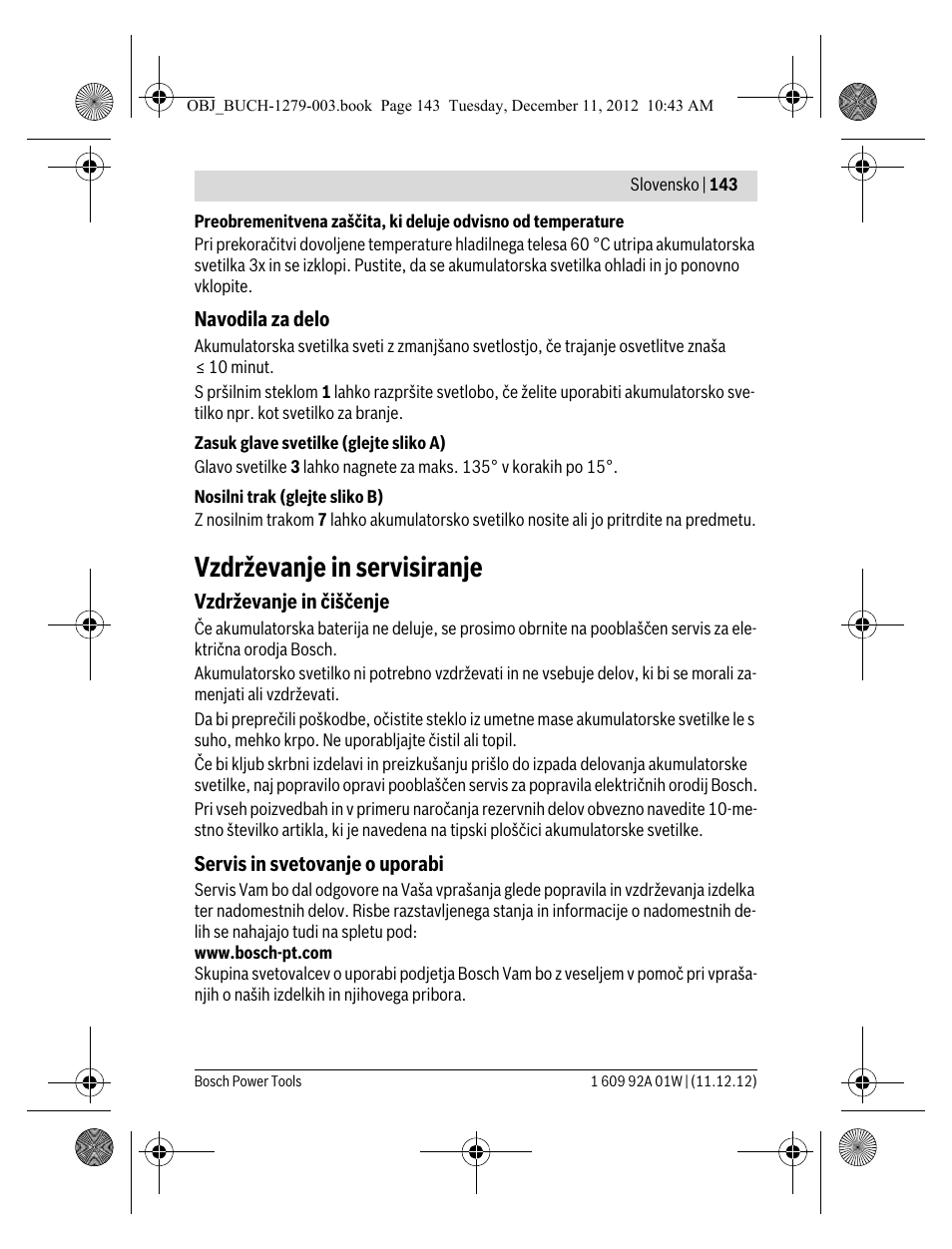 Vzdrževanje in servisiranje | Bosch GLI VariLED Professional User Manual | Page 143 / 181