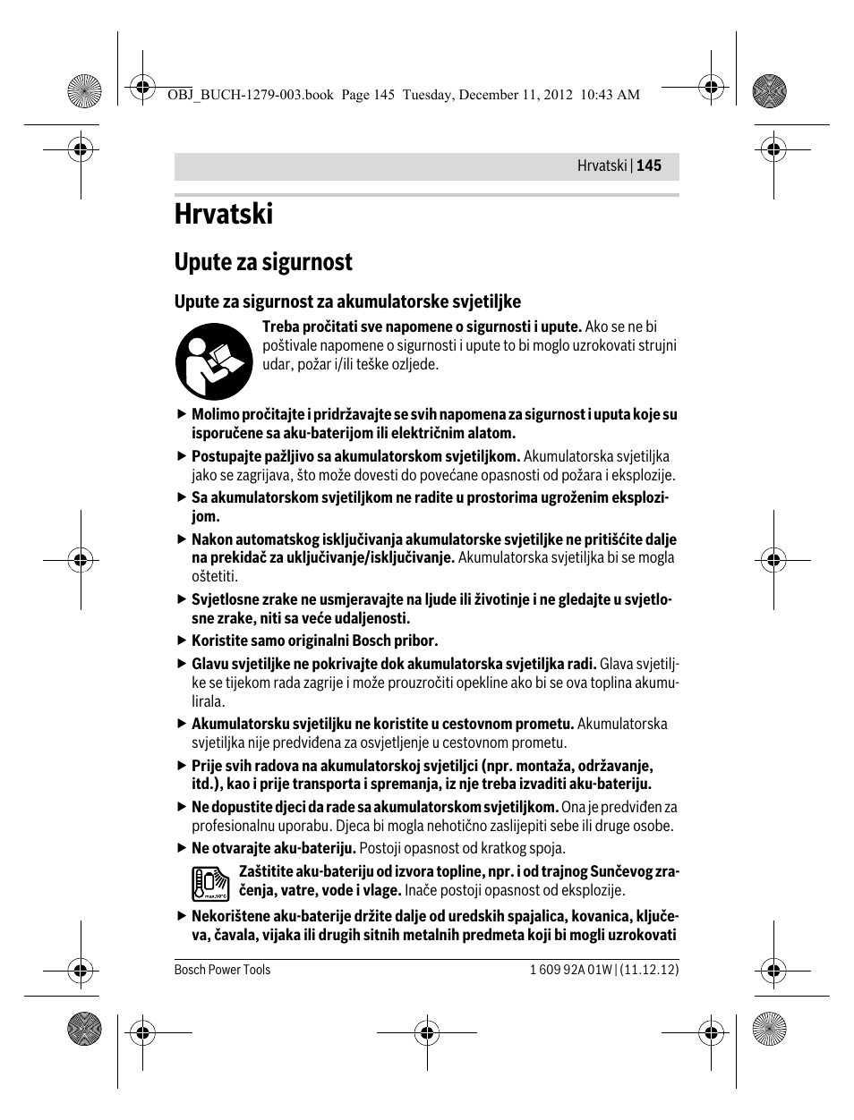 Hrvatski, Upute za sigurnost | Bosch GLI VariLED Professional User Manual | Page 145 / 181
