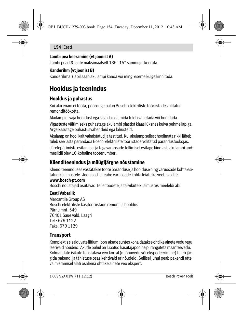 Hooldus ja teenindus | Bosch GLI VariLED Professional User Manual | Page 154 / 181