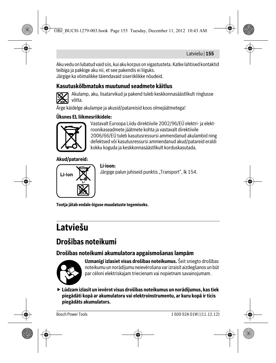 Latviešu | Bosch GLI VariLED Professional User Manual | Page 155 / 181