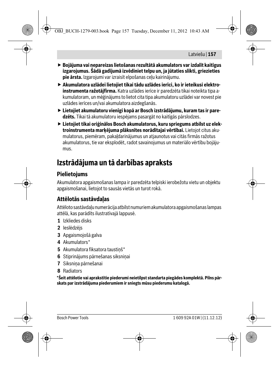 Izstrādājuma un tā darbības apraksts | Bosch GLI VariLED Professional User Manual | Page 157 / 181