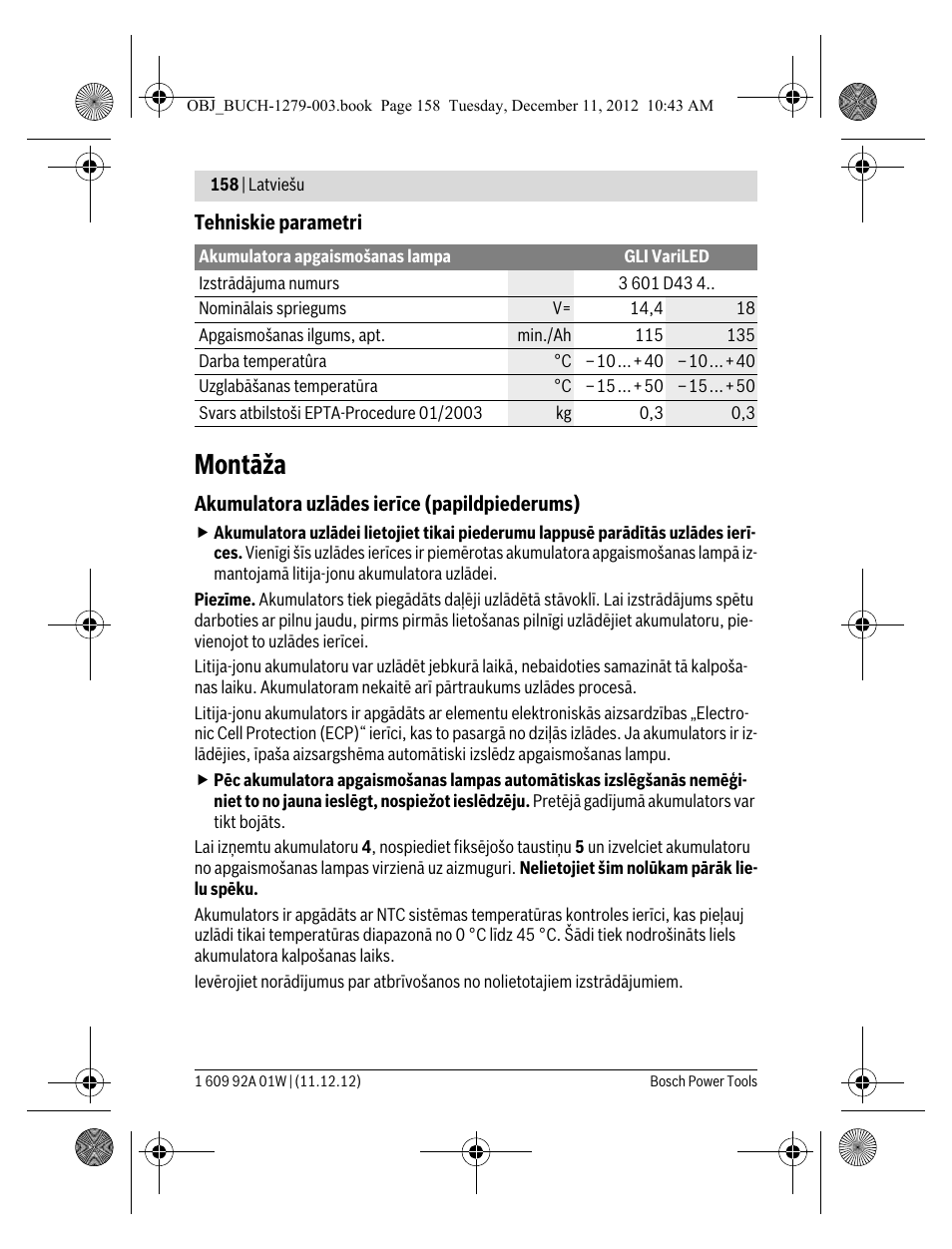 Montāža | Bosch GLI VariLED Professional User Manual | Page 158 / 181