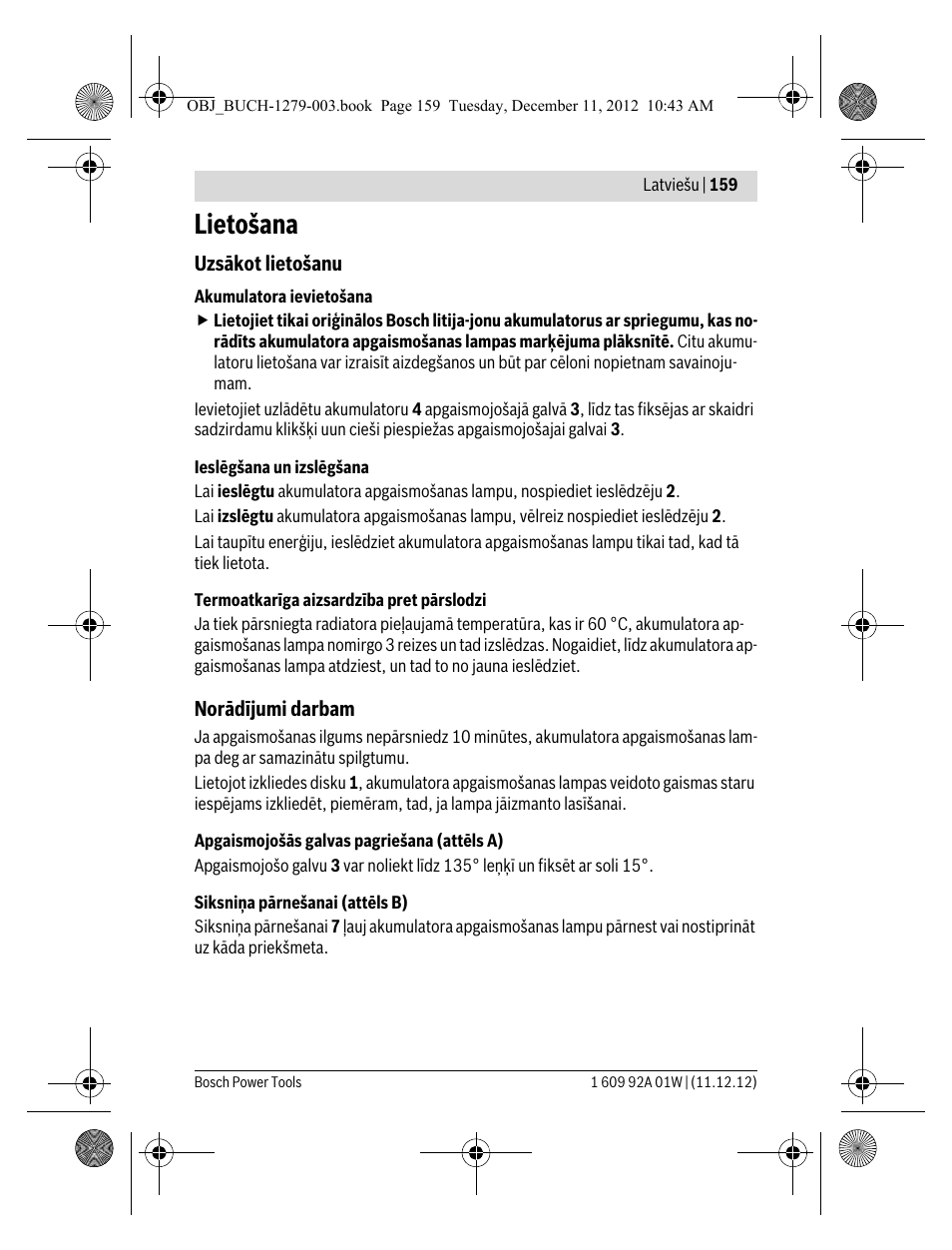 Lietošana | Bosch GLI VariLED Professional User Manual | Page 159 / 181