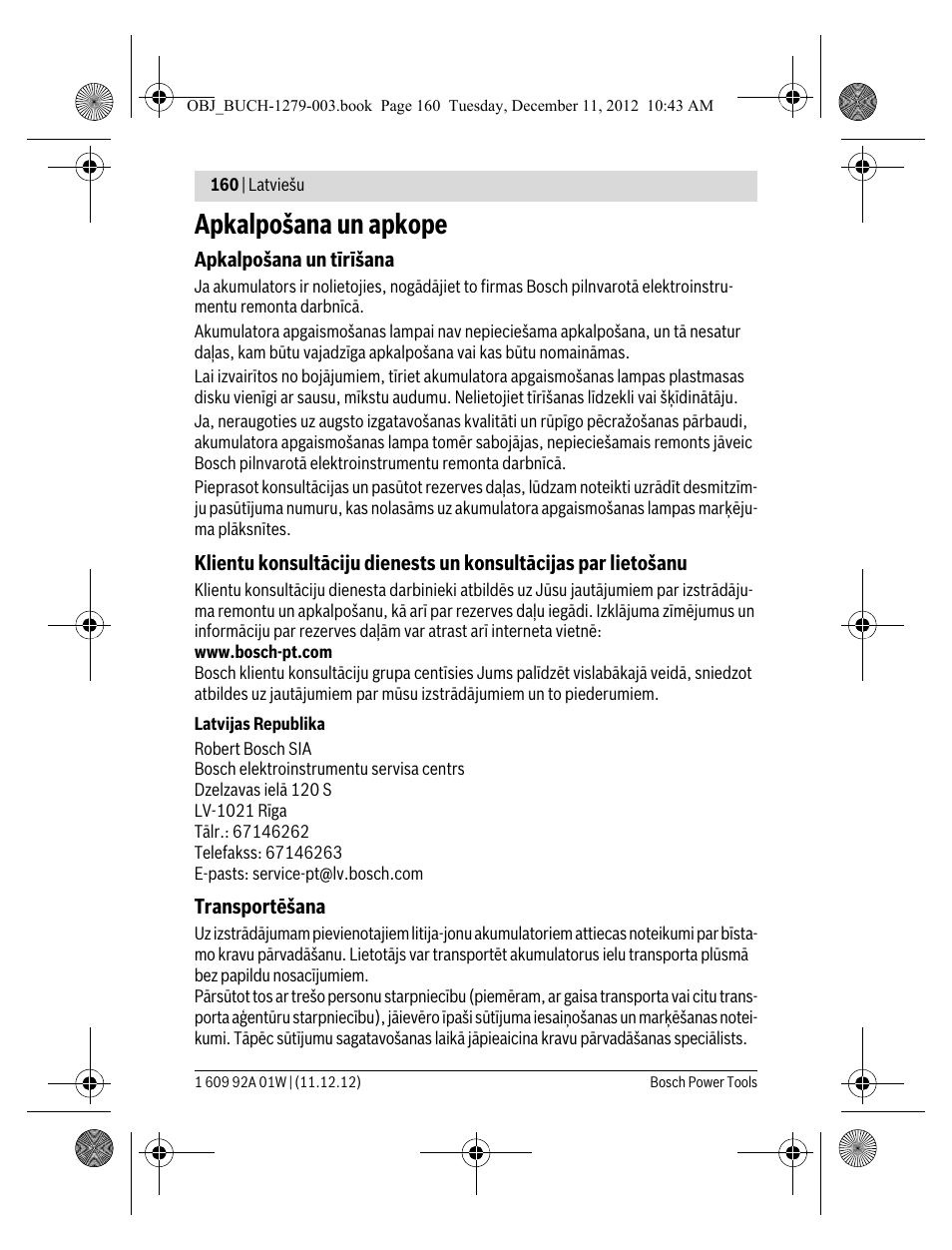 Apkalpošana un apkope | Bosch GLI VariLED Professional User Manual | Page 160 / 181