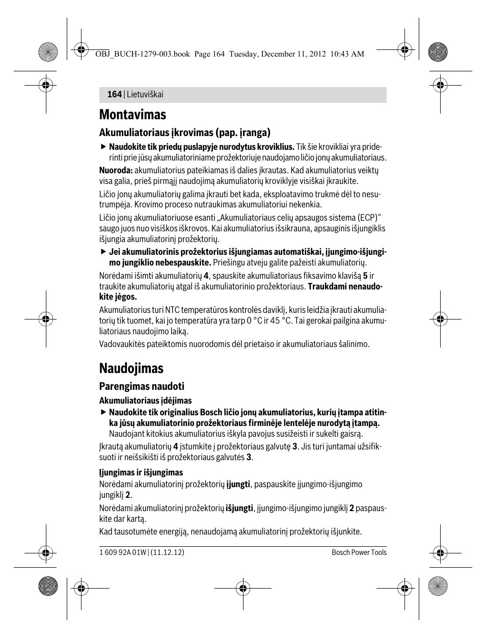 Montavimas, Naudojimas | Bosch GLI VariLED Professional User Manual | Page 164 / 181