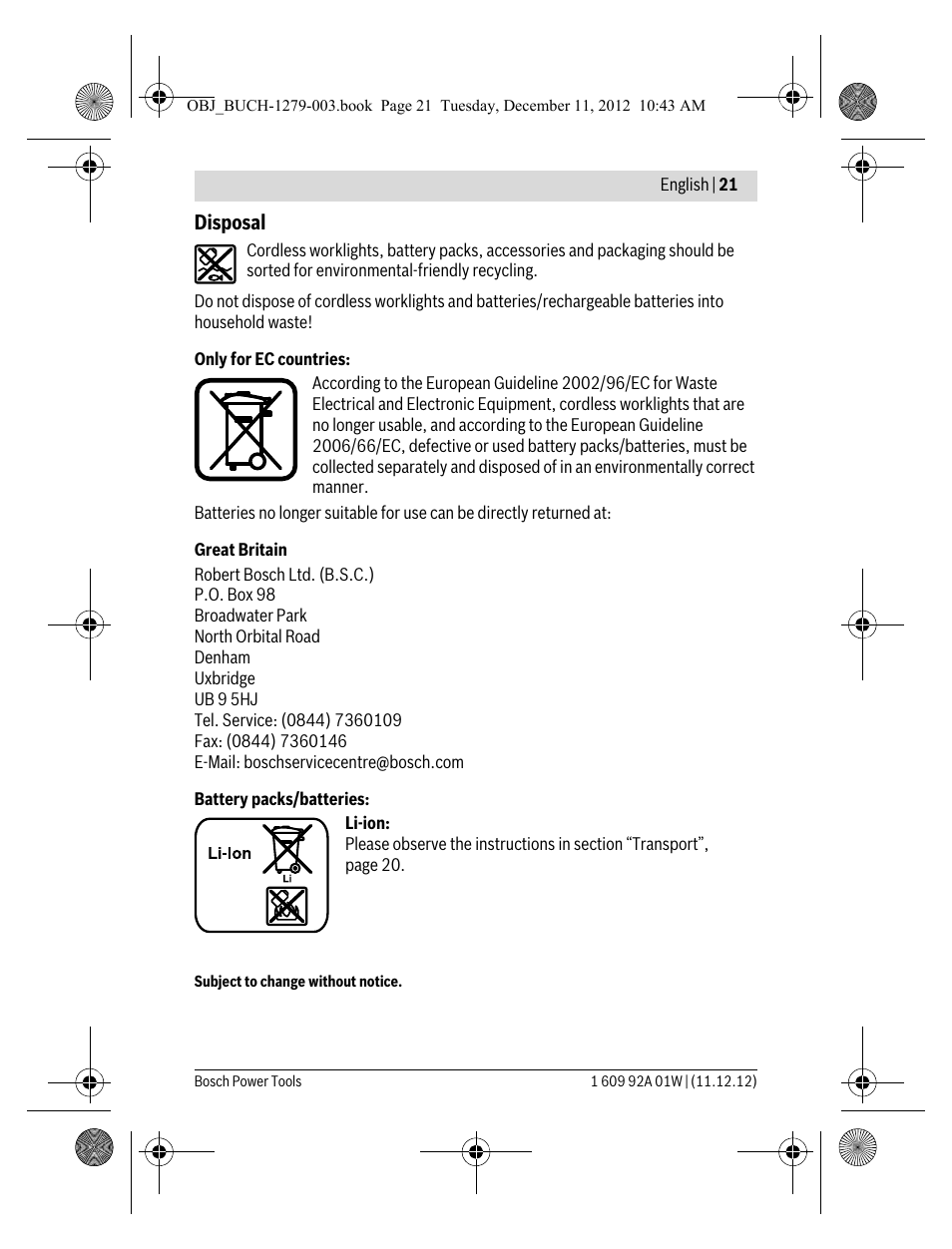 Bosch GLI VariLED Professional User Manual | Page 21 / 181