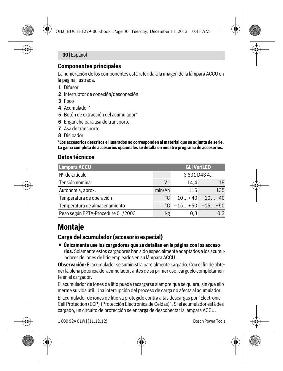 Montaje | Bosch GLI VariLED Professional User Manual | Page 30 / 181