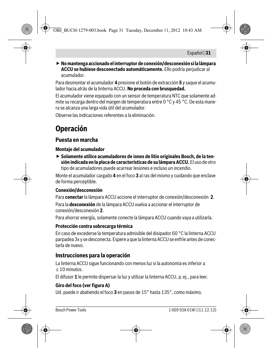 Operación | Bosch GLI VariLED Professional User Manual | Page 31 / 181