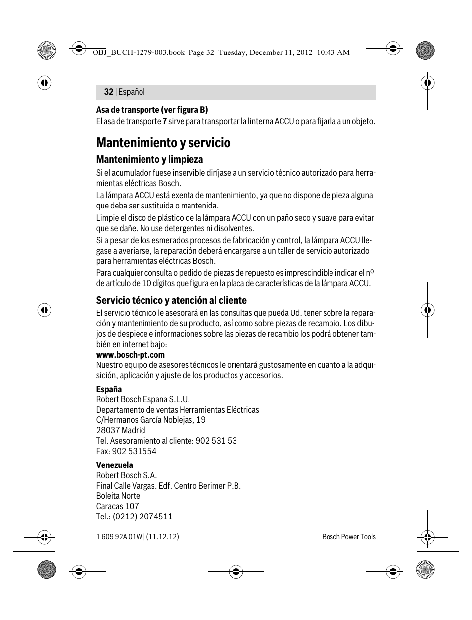 Mantenimiento y servicio | Bosch GLI VariLED Professional User Manual | Page 32 / 181