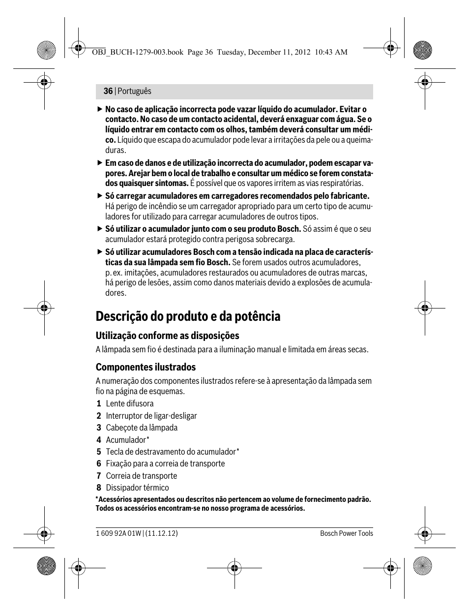 Descrição do produto e da potência | Bosch GLI VariLED Professional User Manual | Page 36 / 181