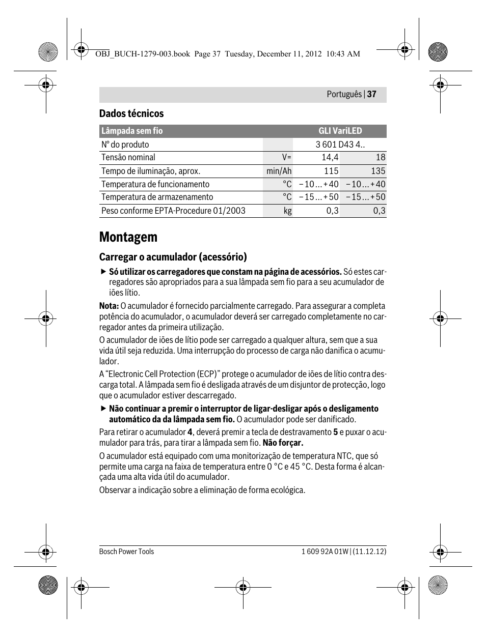 Montagem | Bosch GLI VariLED Professional User Manual | Page 37 / 181