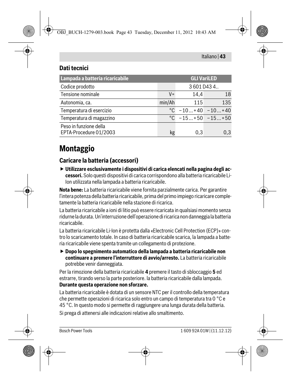 Montaggio | Bosch GLI VariLED Professional User Manual | Page 43 / 181