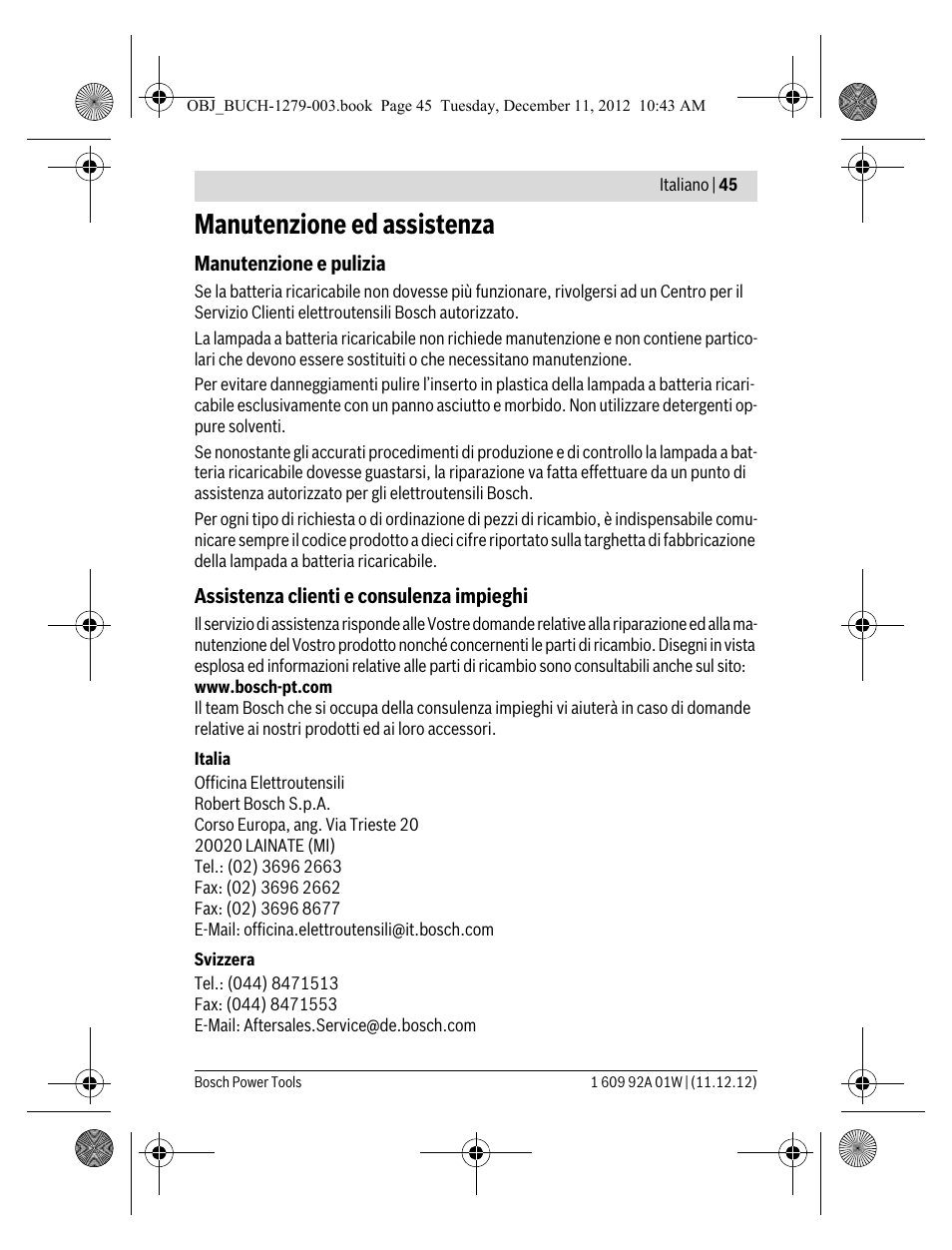 Manutenzione ed assistenza | Bosch GLI VariLED Professional User Manual | Page 45 / 181