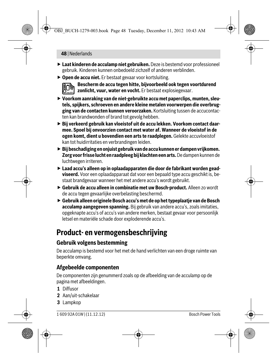 Product- en vermogensbeschrijving | Bosch GLI VariLED Professional User Manual | Page 48 / 181