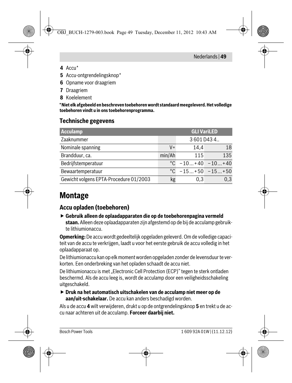 Montage | Bosch GLI VariLED Professional User Manual | Page 49 / 181